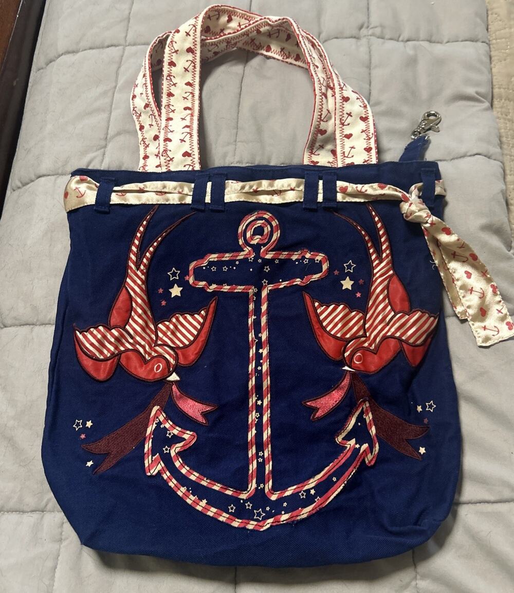 LOUNGEFLY Sparrow Anchor Rockabilly Canvas Tote Bag Purse HOT TOPIC Early 2000s